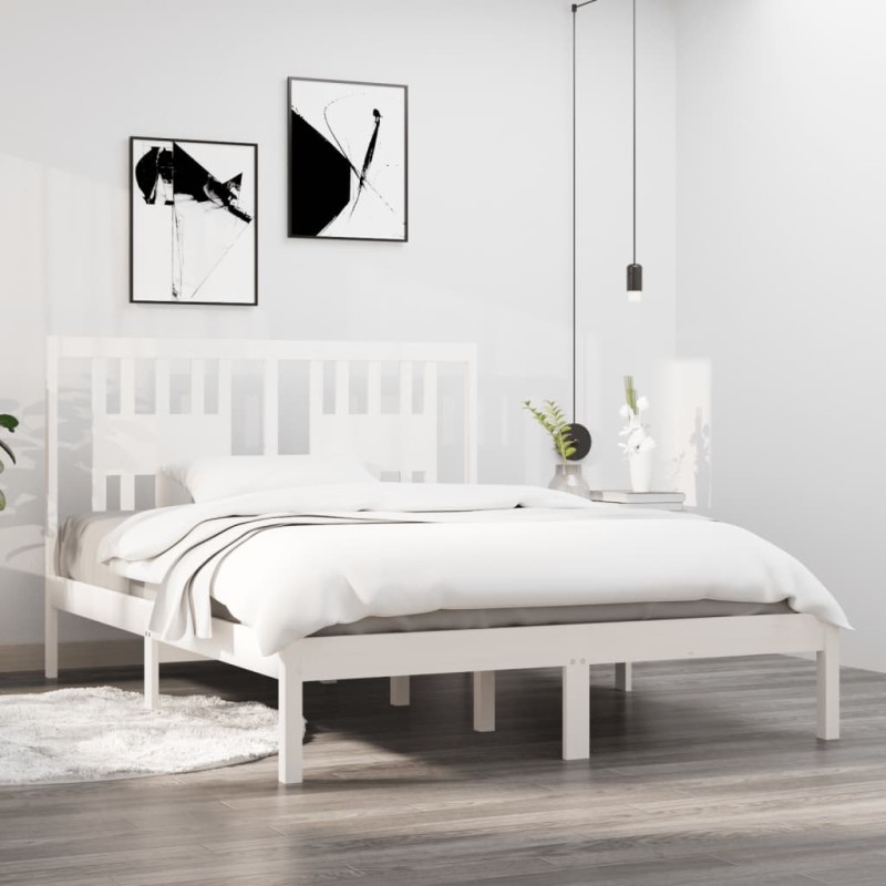 vidaXL Massivholzbett Weiß 135x190 cm vidaXL Massivholzbett Weiß 135x190 cm