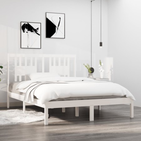 vidaXL Massivholzbett Weiß 135x190 cm