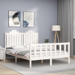 vidaXL Massivholzbett mit Kopfteil Weiß 140x190 cm