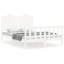 vidaXL Massivholzbett mit Kopfteil Weiß 140x190 cm
