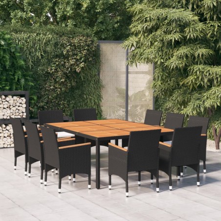 11-tlg. Garten-Essgruppe Poly Rattan Schwarz