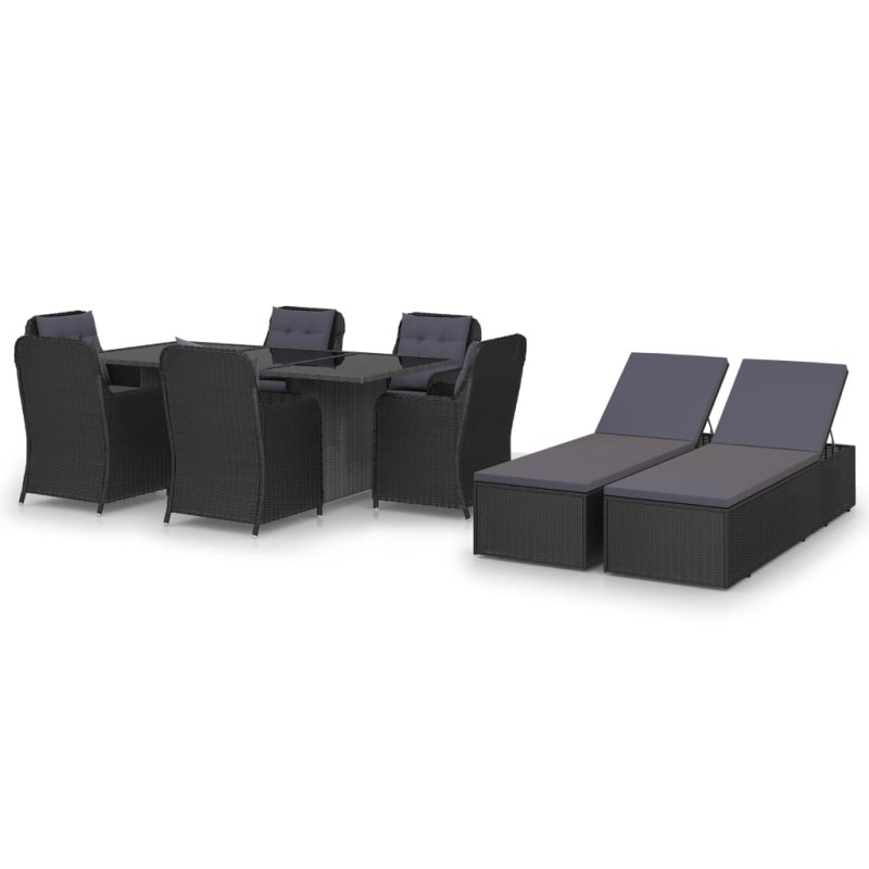 9-tlg. Garten-Essgruppe Poly Rattan Schwarz 9-tlg. Garten-Essgruppe Poly Rattan Schwarz