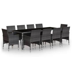 vidaXL 11-tlg. Garten-Essgruppe Poly Rattan Grau