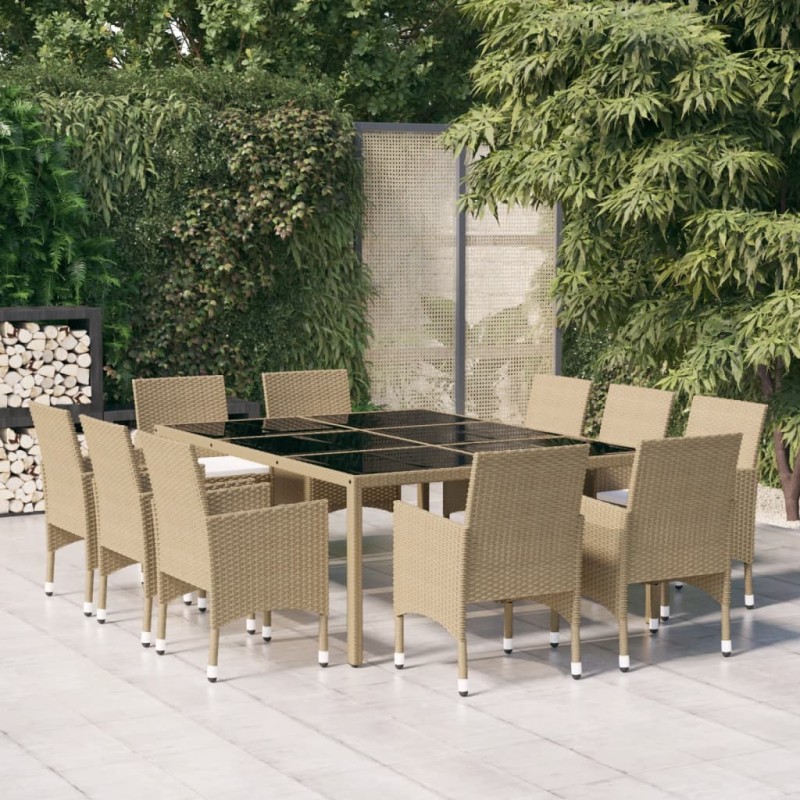 11-tlg. Garten-Essgruppe Poly Rattan Beige 11-tlg. Garten-Essgruppe Poly Rattan Beige
