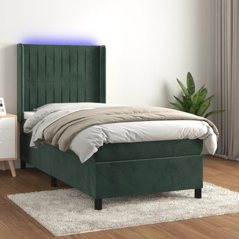 vidaXL Boxspringbett mit Matratze & LED Dunkelgrün 90x200 cm Samt vidaXL Boxspringbett mit Matratze & LED Dunkelgrün 90x200 cm Samt
