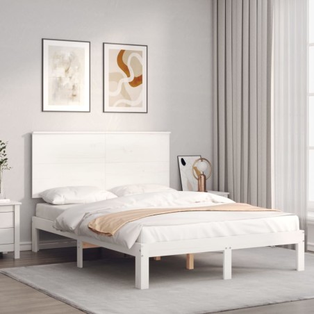 vidaXL Massivholzbett mit Kopfteil Weiß 140x200 cm