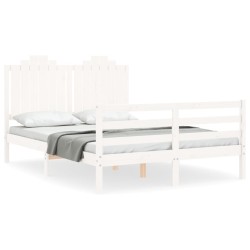 vidaXL Massivholzbett mit Kopfteil Weiß 140x190 cm