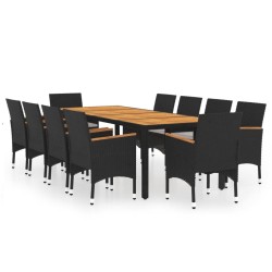 11-tlg. Garten-Essgruppe Poly Rattan Schwarz