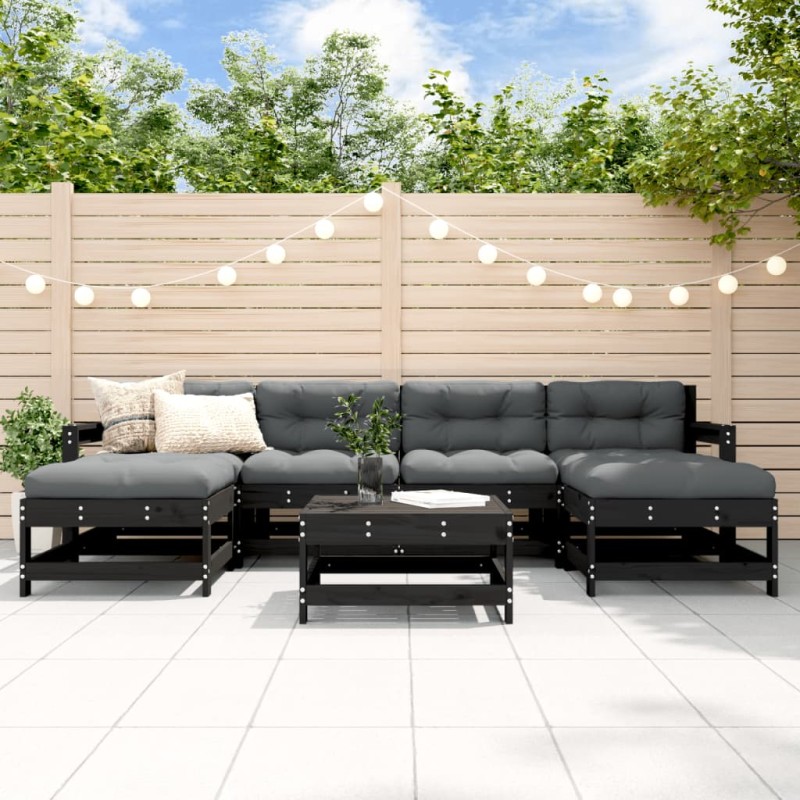 vidaXL 7-tlg. Garten-Lounge-Set Schwarz Massivholz Kiefer vidaXL 7-tlg. Garten-Lounge-Set Schwarz Massivholz Kiefer