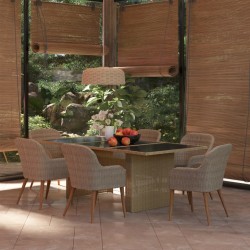 7-tlg. Garten-Essgruppe Poly Rattan Braun