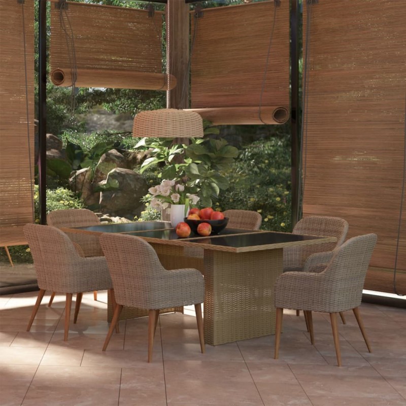7-tlg. Garten-Essgruppe Poly Rattan Braun 7-tlg. Garten-Essgruppe Poly Rattan Braun