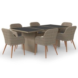 7-tlg. Garten-Essgruppe Poly Rattan Braun