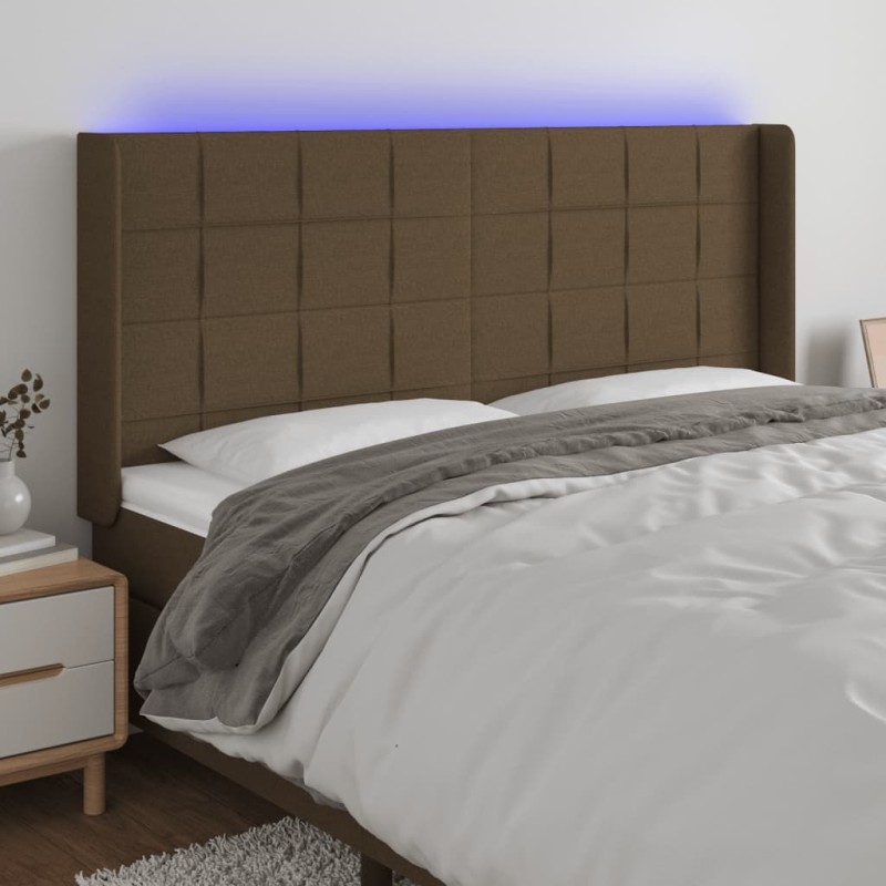 vidaXL LED Kopfteil Dunkelbraun 163x16x118/128 cm Stoff vidaXL LED Kopfteil Dunkelbraun 163x16x118/128 cm Stoff