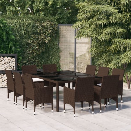 11-tlg. Garten-Essgruppe Poly Rattan Braun