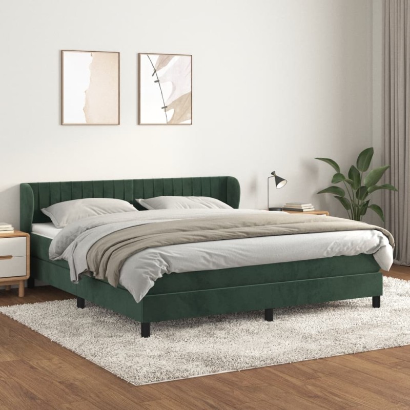 vidaXL Boxspringbett mit Matratze Dunkelgrün 160x200 cm Samt vidaXL Boxspringbett mit Matratze Dunkelgrün 160x200 cm Samt