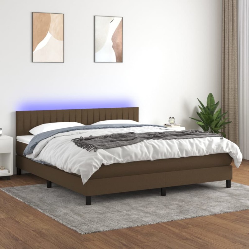 vidaXL Boxspringbett mit Matratze & LED Dunkelbraun 180x200 cm Stoff vidaXL Boxspringbett mit Matratze & LED Dunkelbraun 180x200 cm Stoff