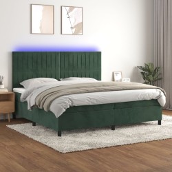 vidaXL Boxspringbett mit Matratze & LED Dunkelgrün 200x200 cm Samt