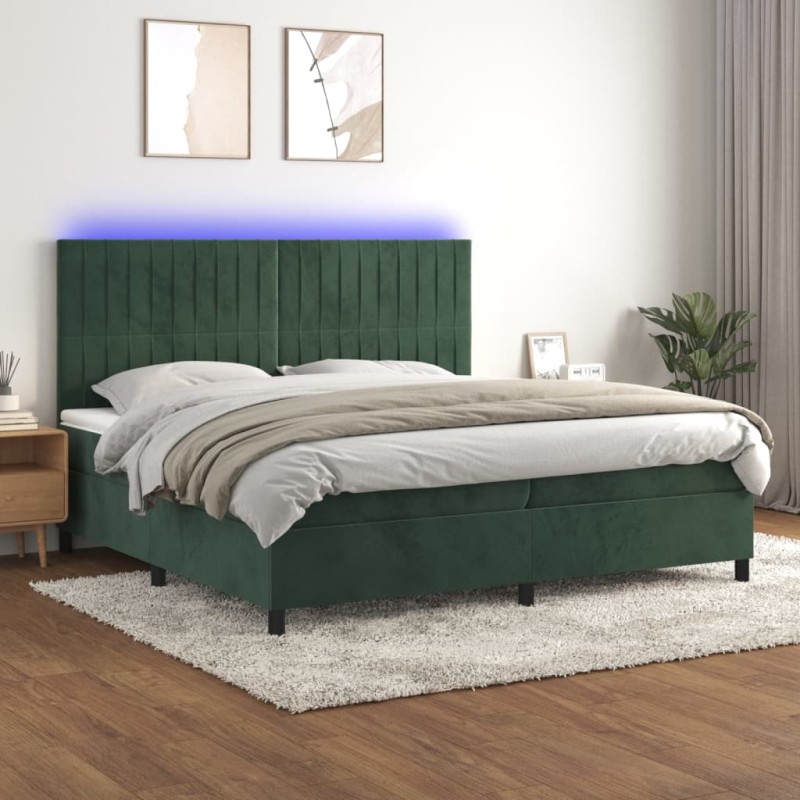 vidaXL Boxspringbett mit Matratze & LED Dunkelgrün 200x200 cm Samt vidaXL Boxspringbett mit Matratze & LED Dunkelgrün 200x200 cm Samt