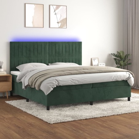 vidaXL Boxspringbett mit Matratze & LED Dunkelgrün 200x200 cm Samt