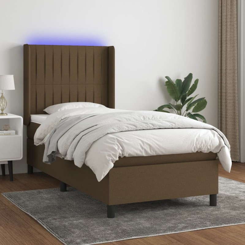 vidaXL Boxspringbett mit Matratze & LED Dunkelbraun 90x200 cm Stoff vidaXL Boxspringbett mit Matratze & LED Dunkelbraun 90x200 cm Stoff
