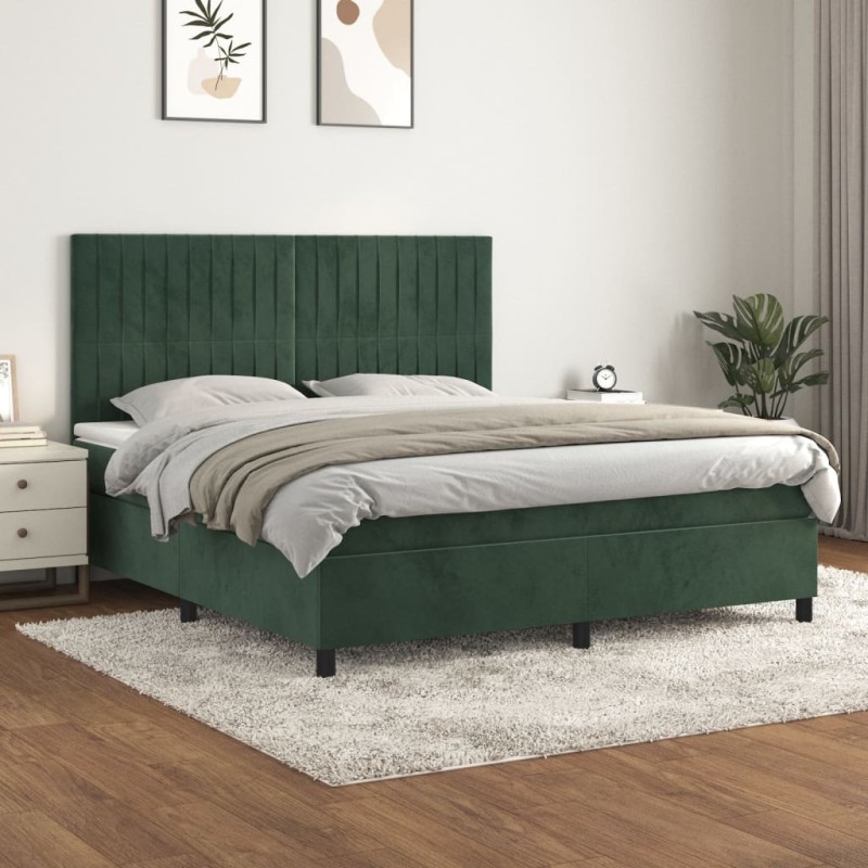 vidaXL Boxspringbett mit Matratze Dunkelgrün 160x200 cm Samt vidaXL Boxspringbett mit Matratze Dunkelgrün 160x200 cm Samt