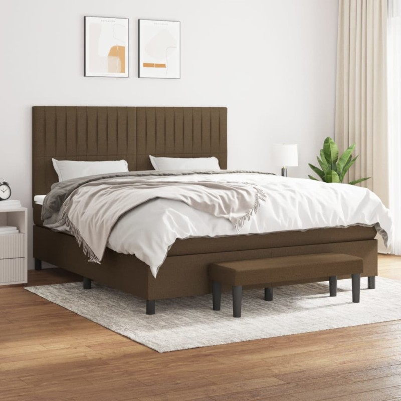 vidaXL Boxspringbett mit Matratze Dunkelbraun 160x200 cm Stoff vidaXL Boxspringbett mit Matratze Dunkelbraun 160x200 cm Stoff