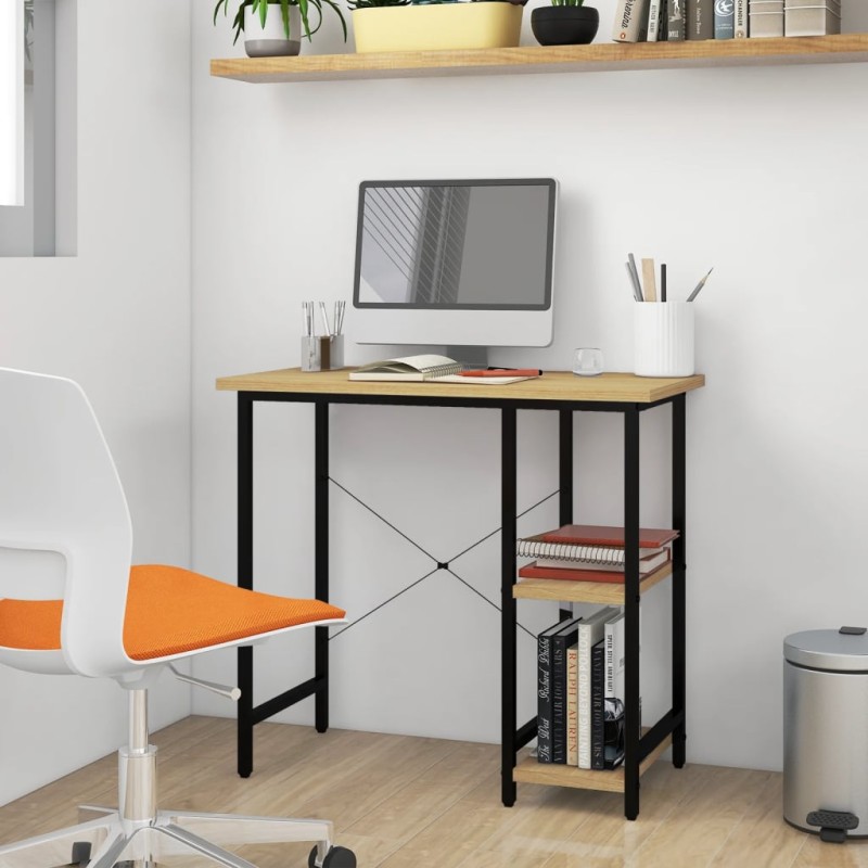 vidaXL Computertisch Schwarz und Eiche Hell 80x40x72 cm MDF und Metall vidaXL Computertisch Schwarz und Eiche Hell 80x40x72 cm MDF und Metall