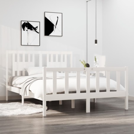 vidaXL Massivholzbett Weiß 135x190 cm