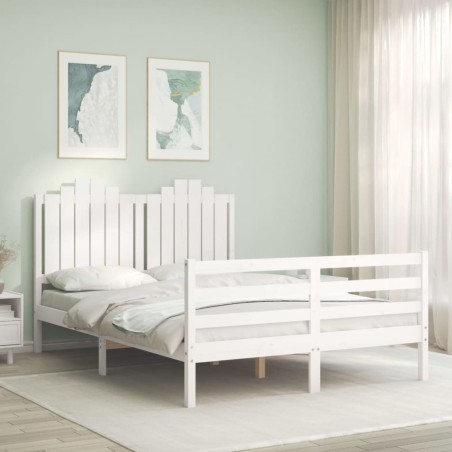 vidaXL Massivholzbett mit Kopfteil Weiß 140x200 cm