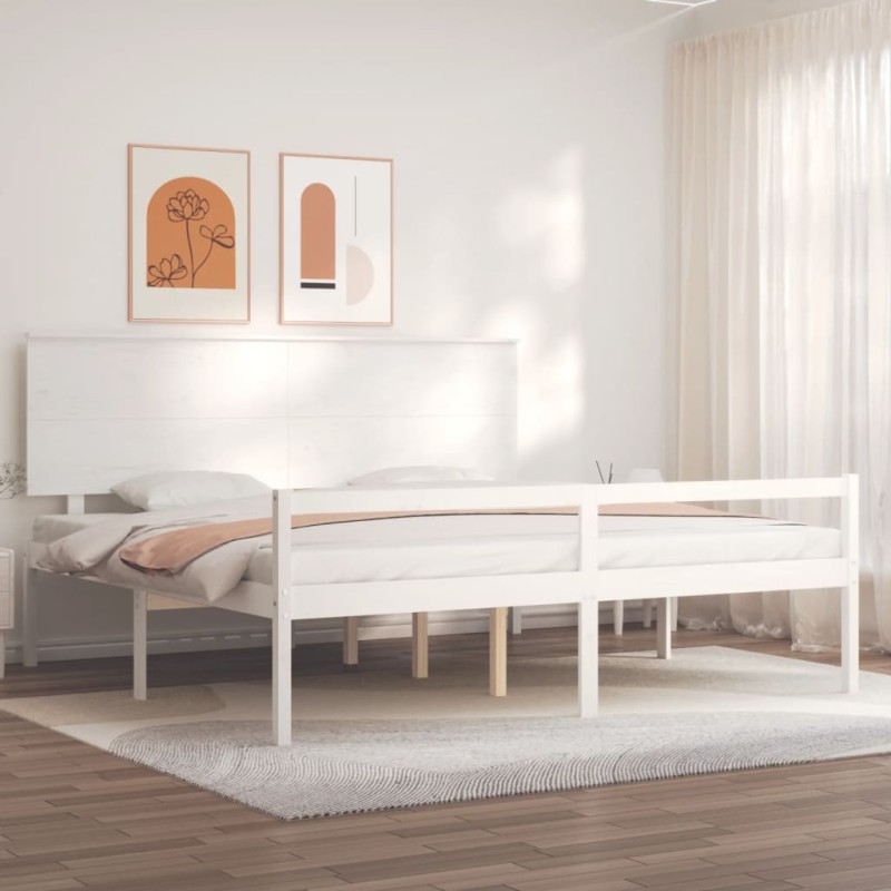 vidaXL Seniorenbett mit Kopfteil Weiß Super Kingsize Massivholz vidaXL Seniorenbett mit Kopfteil Weiß Super Kingsize Massivholz