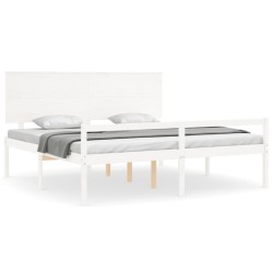 vidaXL Seniorenbett mit Kopfteil Weiß Super Kingsize Massivholz