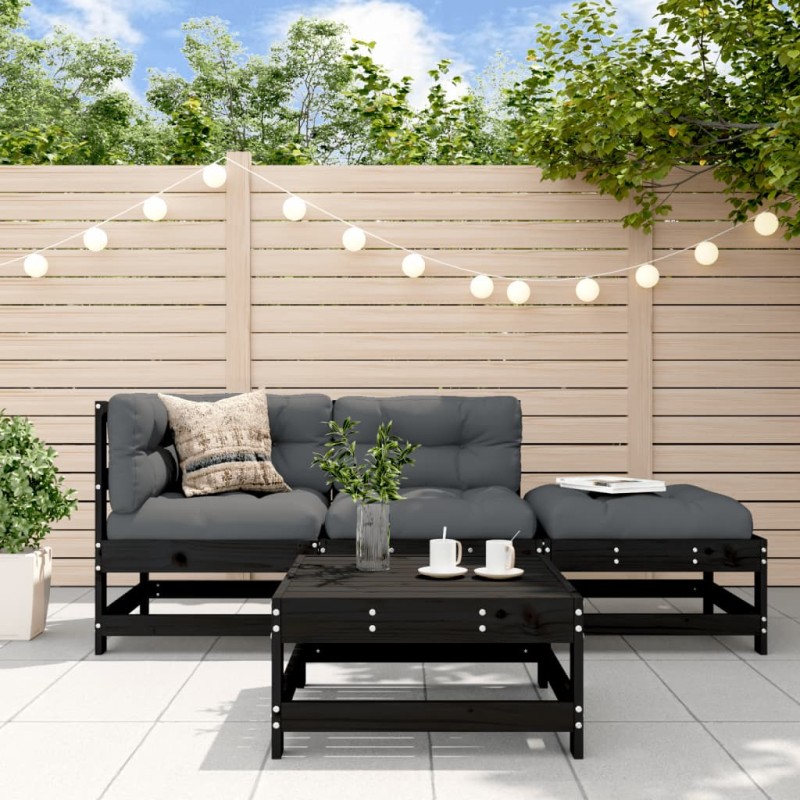 vidaXL 4-tlg. Garten-Lounge-Set Schwarz Massivholz Kiefer vidaXL 4-tlg. Garten-Lounge-Set Schwarz Massivholz Kiefer