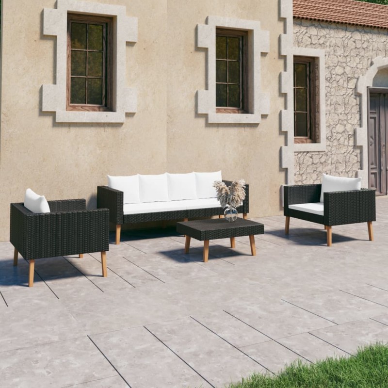 vidaXL 4-tlg. Garten-Lounge-Set mit Auflagen Poly Rattan Schwarz vidaXL 4-tlg. Garten-Lounge-Set mit Auflagen Poly Rattan Schwarz