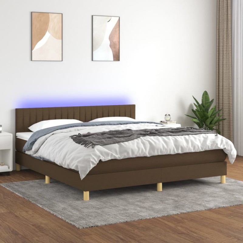 vidaXL Boxspringbett mit Matratze & LED Dunkelbraun 180x200 cm Stoff vidaXL Boxspringbett mit Matratze & LED Dunkelbraun 180x200 cm Stoff