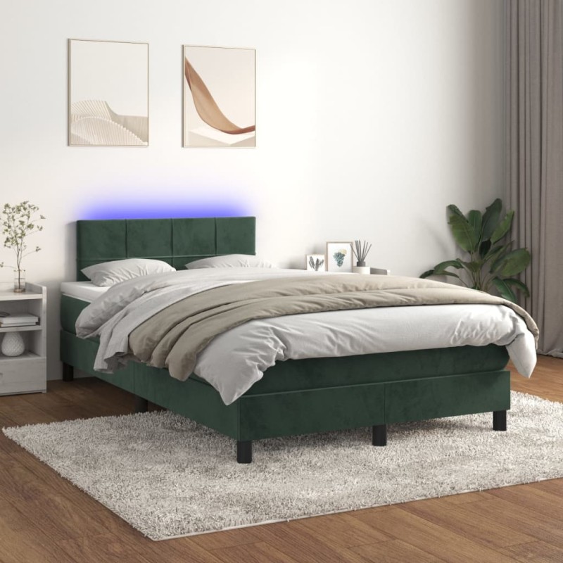 vidaXL Boxspringbett mit Matratze & LED Dunkelgrün 120x200 cm Samt vidaXL Boxspringbett mit Matratze & LED Dunkelgrün 120x200 cm Samt