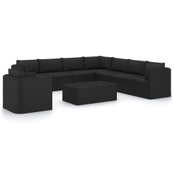 10-tlg. Garten-Lounge-Set mit Kissen Poly Rattan Schwarz