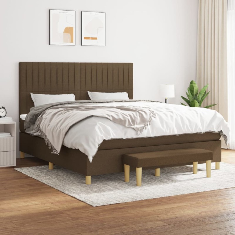 vidaXL Boxspringbett mit Matratze Dunkelbraun 180x200 cm Stoff vidaXL Boxspringbett mit Matratze Dunkelbraun 180x200 cm Stoff