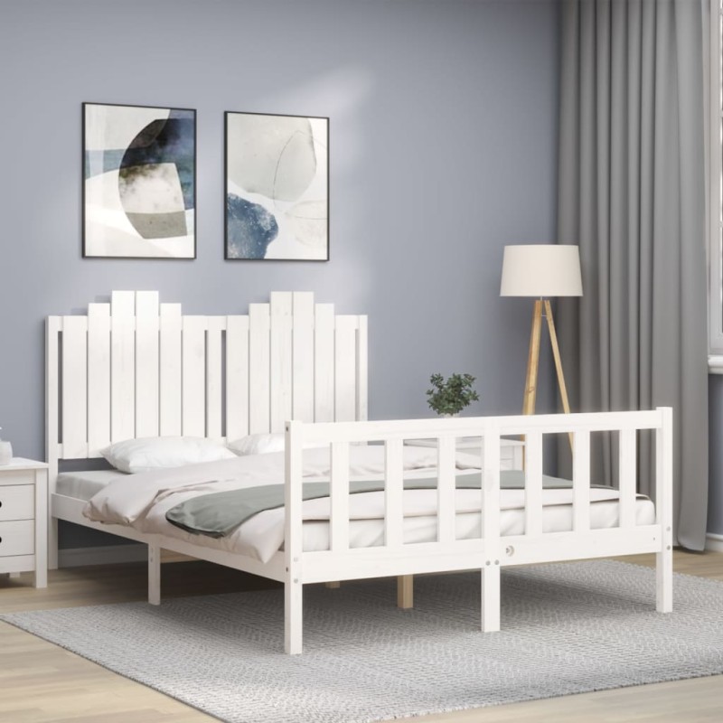 vidaXL Massivholzbett mit Kopfteil Weiß 140x200 cm