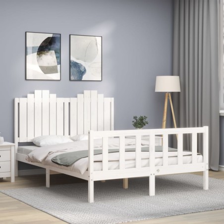 vidaXL Massivholzbett mit Kopfteil Weiß 140x200 cm