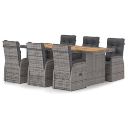 7-tlg. Garten-Essgruppe mit Auflagen Poly Rattan Grau
