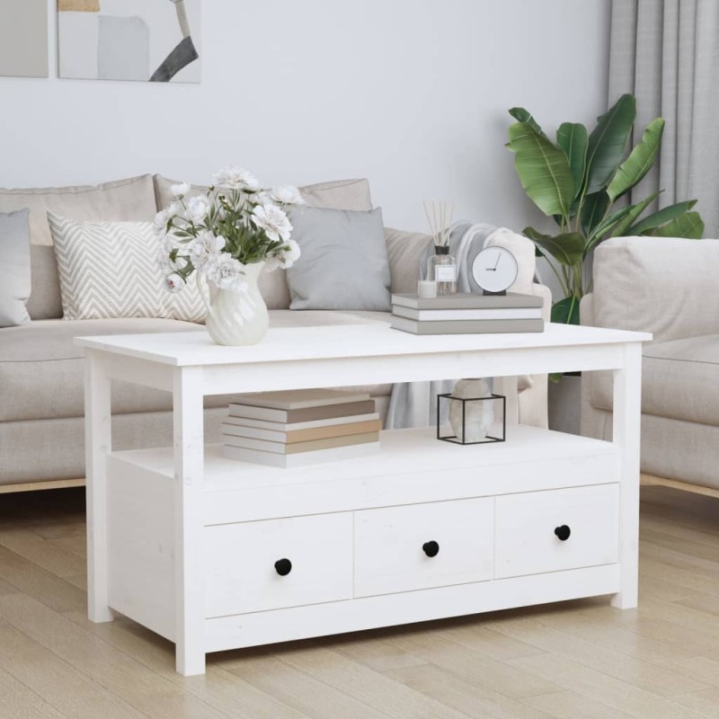 vidaXL Couchtisch Weiß 102x49x55 cm Massivholz Kiefer vidaXL Couchtisch Weiß 102x49x55 cm Massivholz Kiefer