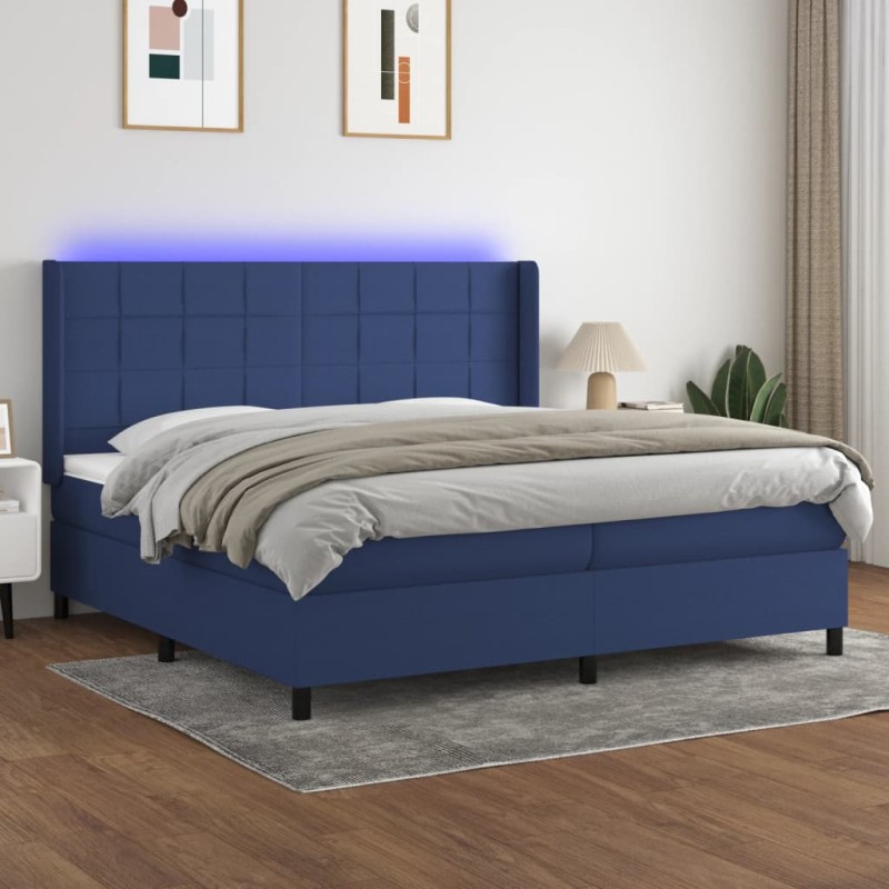 vidaXL Boxspringbett mit Matratze & LED Blau 200x200 cm Stoff vidaXL Boxspringbett mit Matratze & LED Blau 200x200 cm Stoff