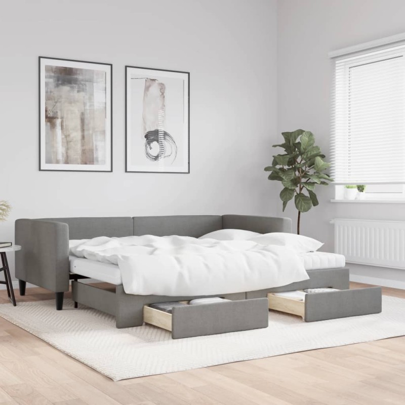 vidaXL Tagesbett Ausziehbar mit Schubladen Dunkelgrau 90x190 cm Stoff vidaXL Tagesbett Ausziehbar mit Schubladen Dunkelgrau 90x190 cm Stoff