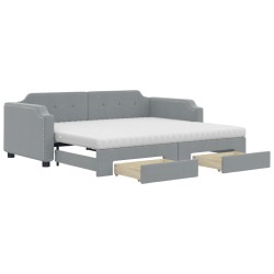 vidaXL Tagesbett Ausziehbar mit Schubladen Hellgrau 90x190 cm Stoff