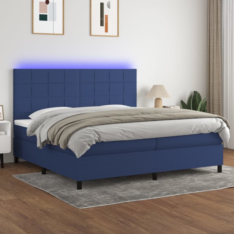 vidaXL Boxspringbett mit Matratze & LED Blau 200x200 cm Stoff vidaXL Boxspringbett mit Matratze & LED Blau 200x200 cm Stoff