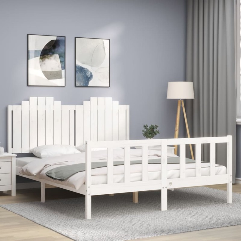 vidaXL Massivholzbett mit Kopfteil Weiß vidaXL Massivholzbett mit Kopfteil Weiß