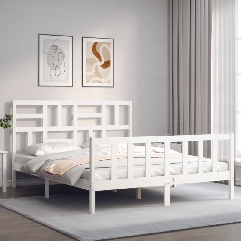 vidaXL Massivholzbett mit Kopfteil Weiß vidaXL Massivholzbett mit Kopfteil Weiß
