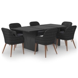 7-tlg. Garten-Essgruppe Poly Rattan Schwarz
