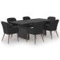 7-tlg. Garten-Essgruppe Poly Rattan Schwarz
