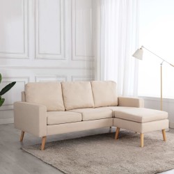 vidaXL 3-Sitzer-Sofa mit Hocker Creme Stoff 